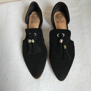 Black Faux Seude Flat with Tassels